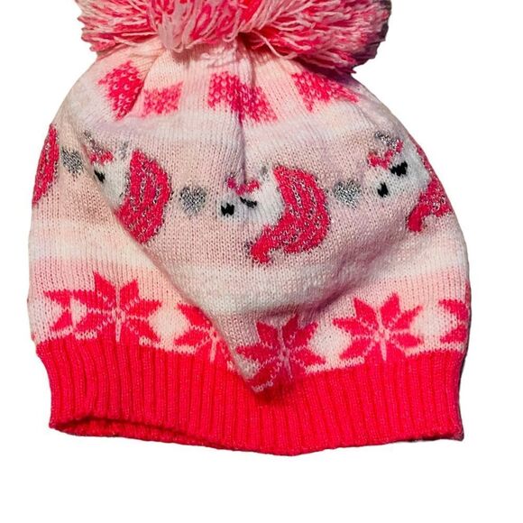 10/$25🦋 Laura Ashley Baby Pink & White Unicorn Pom Pom Beanie - 6-12 M - Picture 3 of 6